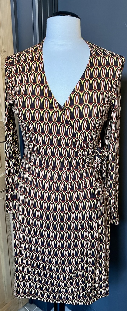 OUTLET-Surkana -Robe courte encolure V marron-vert (S)